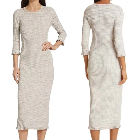 Veronica Beard Richie Rib Knit Midi Dress Space Dyed Sand Multi Size Medium - Picture 1 of 12